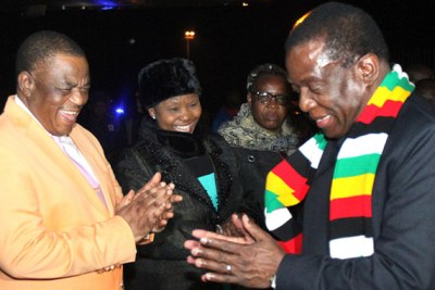 President Emmerson Mnangagwa, Vice President Constantino Chiwenga and Defence Minister Oppah Muchinguri-Kashiri, second from right (file photo).