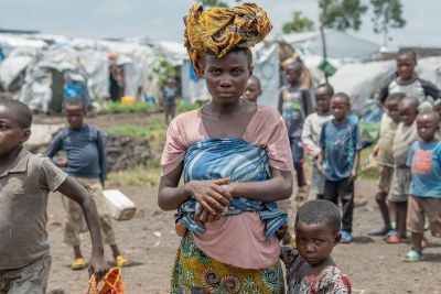 People displaced by conflict live in a temporary camp near Goma in the Democratic Republic of Congo.
