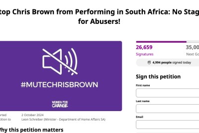 Women for Change began a petition to stop Chris Brown from performing .